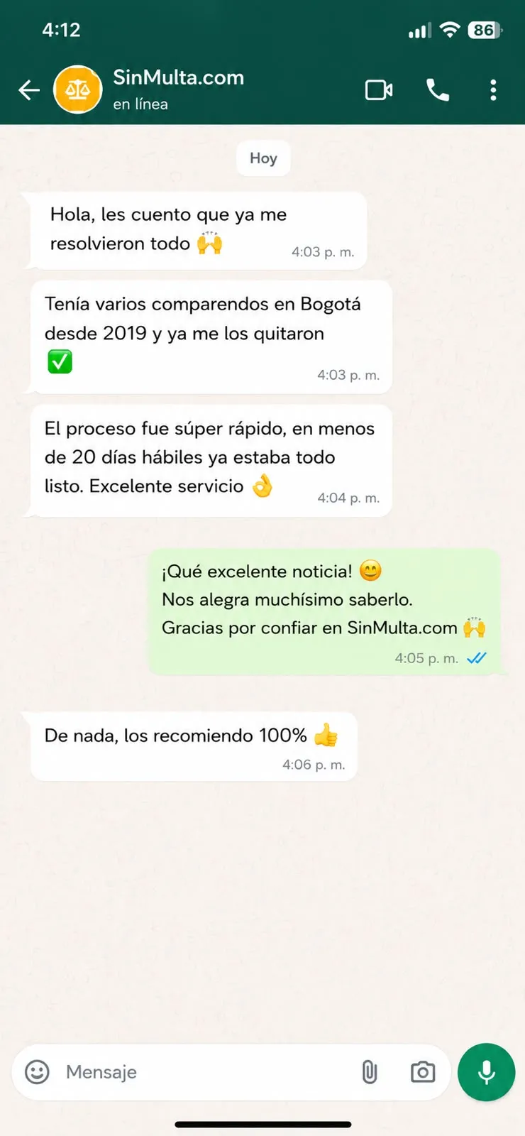 Chat de WhatsApp en Bogotá: se confirma la aplicación del Artículo 159 de la Ley 769 de 2002 (prescripción).